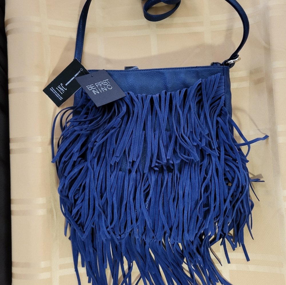 INC International Concepts Blue Fringe Crossbody Bag